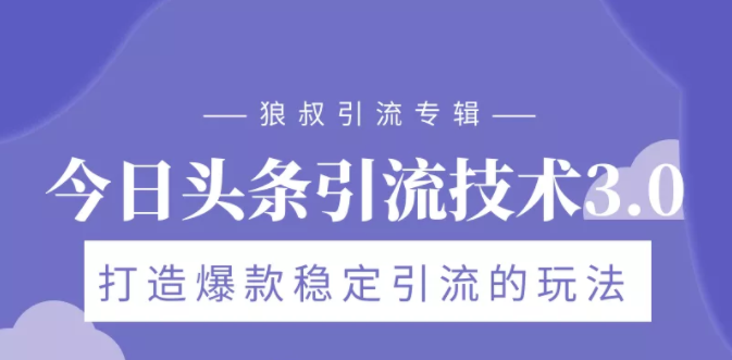 狼叔今日头条引流技术3.0，打造爆款稳定引流的玩法，VLOG引流技术-小齐资源库