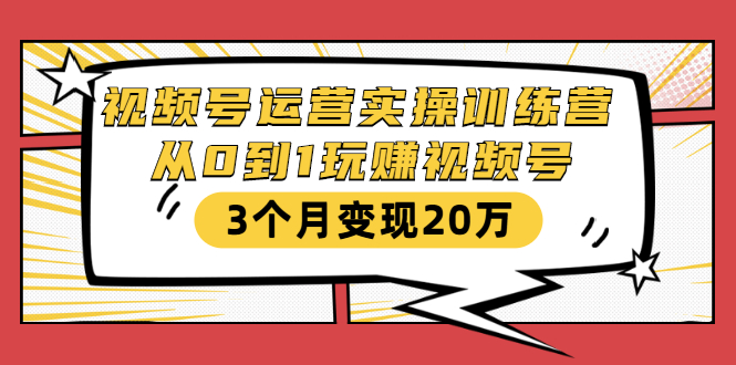 视频号运营实操训练营：从0到1玩赚视频号，3个月变现20万-小齐资源库