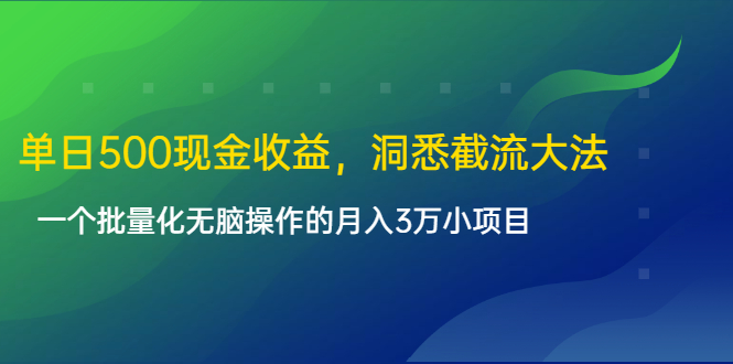 单日500现金收益，洞悉截流大法，一个批量化无脑操作的月入3万小项目-小齐资源库