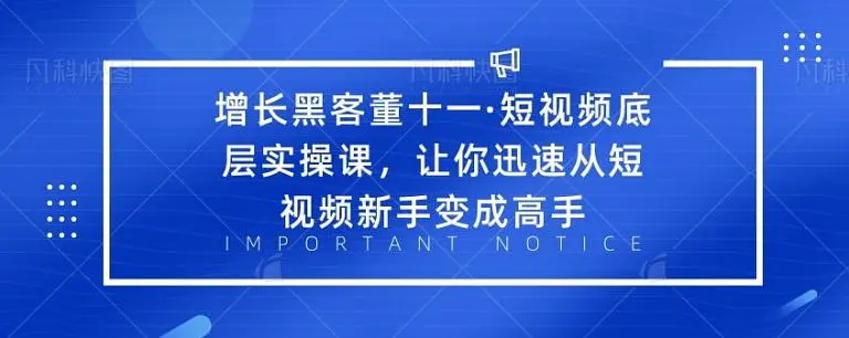 增长黑客董十一·短视频底层实操课，从短视频新手变成高手-小齐资源库