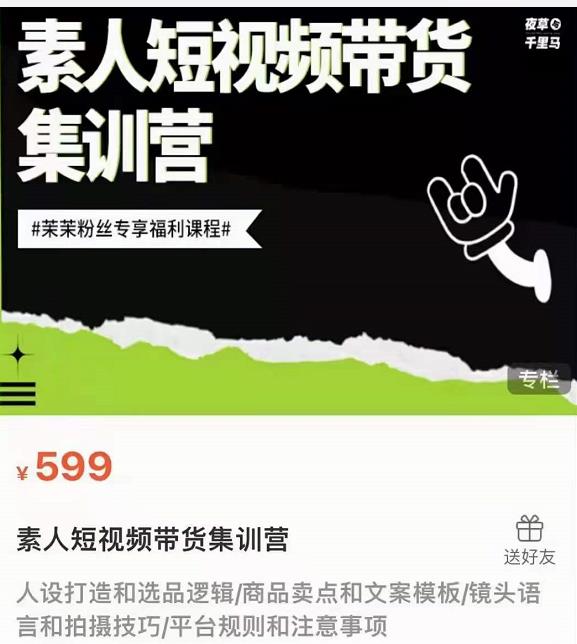 夜草与千里马素人短视频带货集训营，薛辉团队价值599-小齐资源库