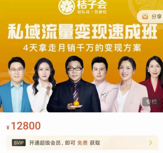 桔子会·私域流量变现速成班，4天拿走月销千万的变现方案 价值12800元-小齐资源库