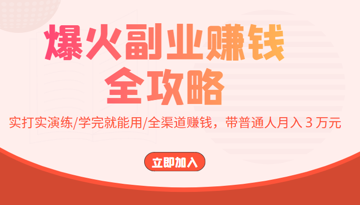 爆火副业赚钱全攻略：实打实演练/学完就能用/全渠道赚钱，带普通人月入３万元-小齐资源库