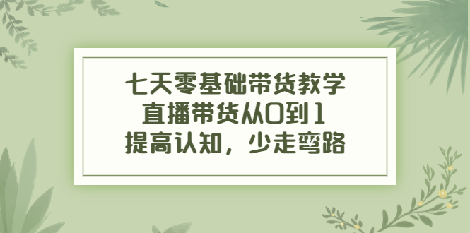 七天零基础带货教学，直播带货从0到1，提高认知，少走弯路-小齐资源库