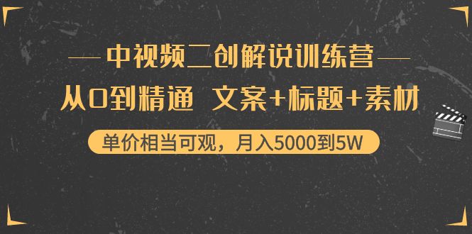 中视频二创解说训练营：从0到精通 文案+标题+素材、月入5000到5W-小齐资源库
