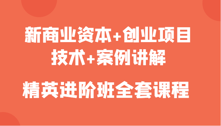 新商业资本+创业项目，技术+案例讲解，精英进阶班全套课程-小齐资源库