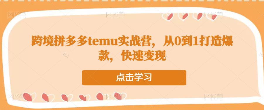 跨境拼多多temu实战营，从0到1打造爆款，快速变现-小齐资源库