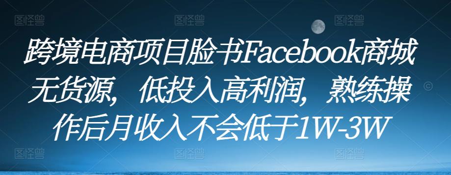 跨境电商项目脸书Facebook商城无货源，低投入高利润，熟练操作后月收入不会低于1W-3W-小齐资源库