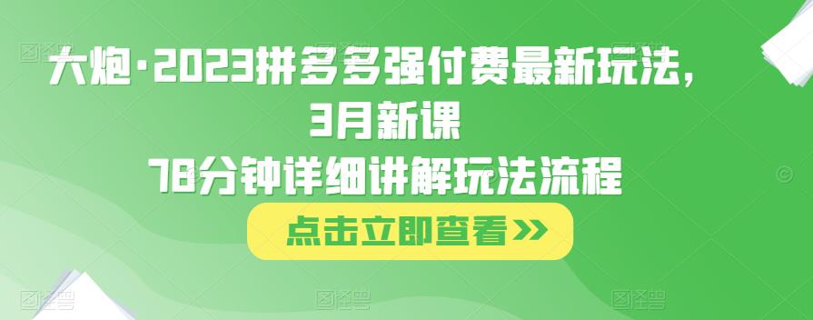 大炮·2023拼多多强付费最新玩法，3月新课​78分钟详细讲解玩法流程-小齐资源库