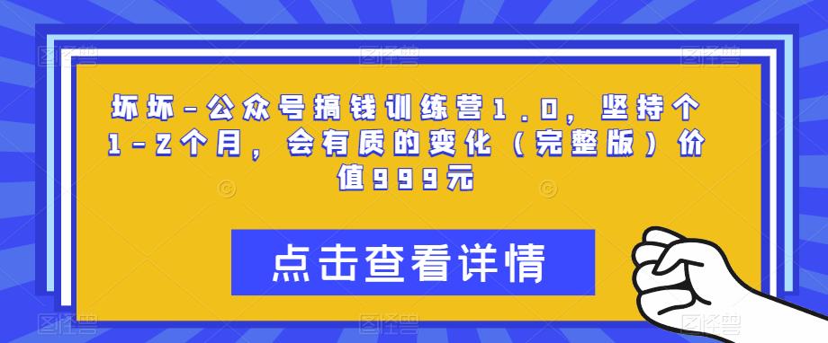 坏坏-公众号搞钱训练营1.0，坚持个1-2个月，会有质的变化（完整版）价值999元-小齐资源库