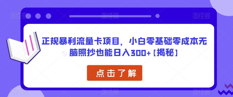 正规暴利流量卡项目，小白零基础零成本无脑照抄也能日入300+【揭秘】-小齐资源库