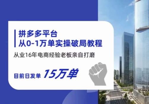 拼多多从0-1万单实操破局教程，从业16年电商经验打磨，目前日发单15万单-小齐资源库