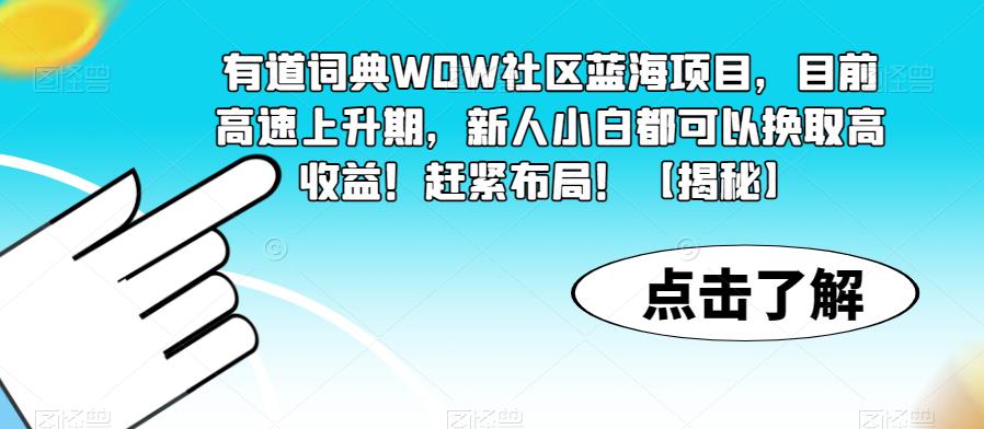 有道词典WOW社区蓝海项目，目前高速上升期，新人小白都可以换取高收益！赶紧布局！【揭秘】-小齐资源库