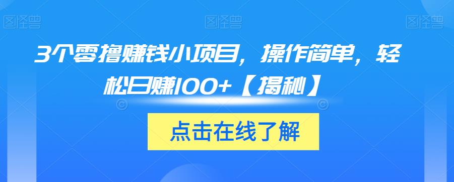 3个零撸赚钱小项目，操作简单，轻松日赚100+【揭秘】-小齐资源库