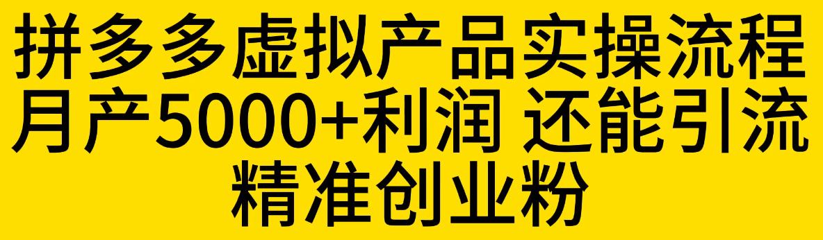拼多多虚拟产品实操流程，月产5000+利润，还能引流精准创业粉【揭秘】-小齐资源库
