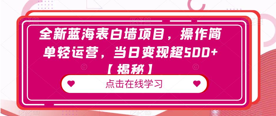 全新蓝海表白墙项目，操作简单轻运营，当日变现超500+【揭秘】-小齐资源库