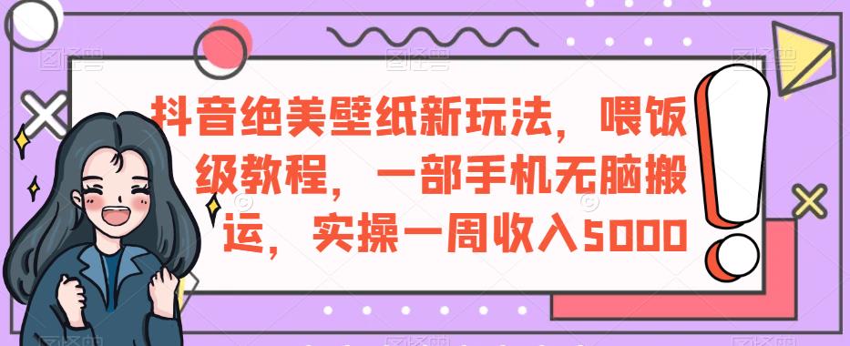 抖音绝美壁纸新玩法，喂饭级教程，一部手机无脑搬运，实操一周收入5000【揭秘】-小齐资源库