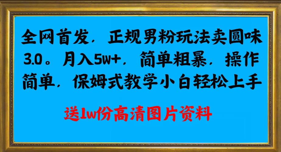 全网首发正规男粉玩法卖圆味3.0，月入5W+，简单粗暴，操作简单，保姆式教学，小白轻松上手-小齐资源库