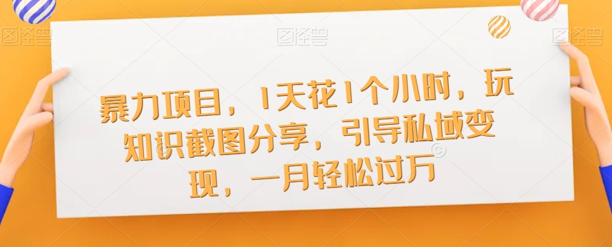 暴力项目，1天花1个小时，玩知识截图分享，引导私域变现，一月轻松过万【截图】-小齐资源库