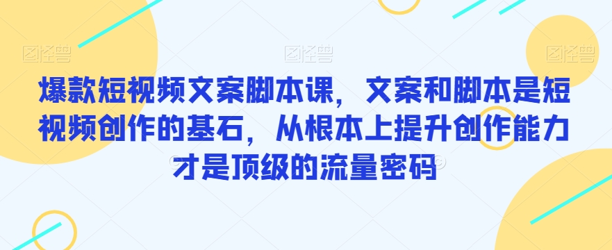 爆款短视频文案脚本课，文案和脚本是短视频创作的基石，从根本上提升创作能力才是顶级的流量密码-小齐资源库
