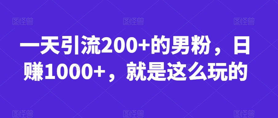 一天引流200+的男粉，日赚1000+，就是这么玩的【揭秘】-小齐资源库