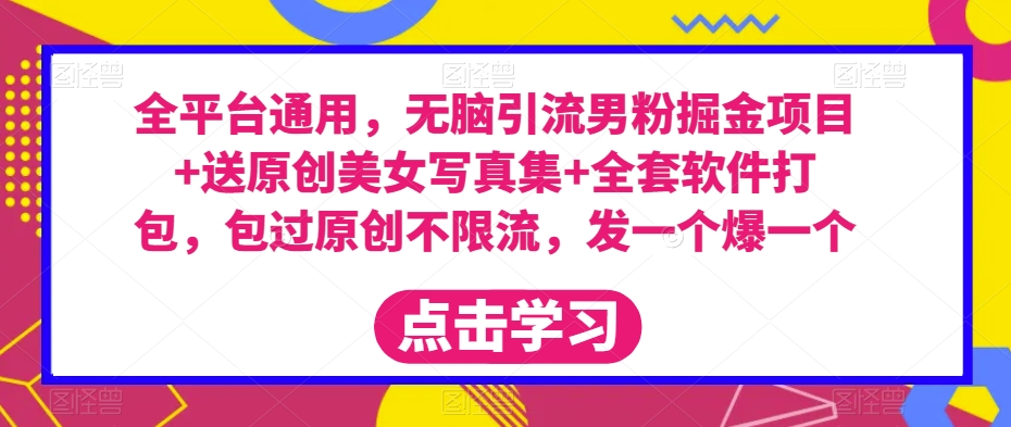 全平台通用，无脑引流男粉掘金项目+送原创美女写真集+全套软件打包，包过原创不限流，发一个爆一个【揭秘】-小齐资源库