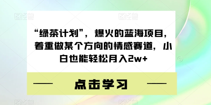“绿茶计划”，爆火的蓝海项目，着重做某个方向的情感赛道，小白也能轻松月入2w+【揭秘】-小齐资源库