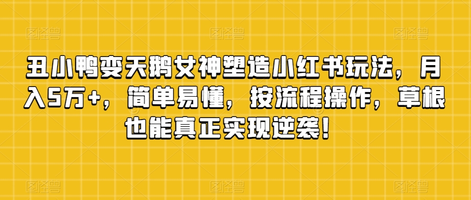 丑小鸭变天鹅女神塑造小红书玩法，月入5万+，简单易懂，按流程操作，草根也能真正实现逆袭！-小齐资源库