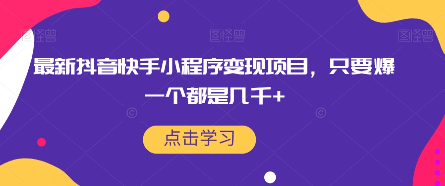 最新抖音快手小程序变现项目，只要爆一个都是几千+-小齐资源库