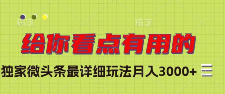 独家微头条最详细玩法，月入3000+【揭秘】-小齐资源库