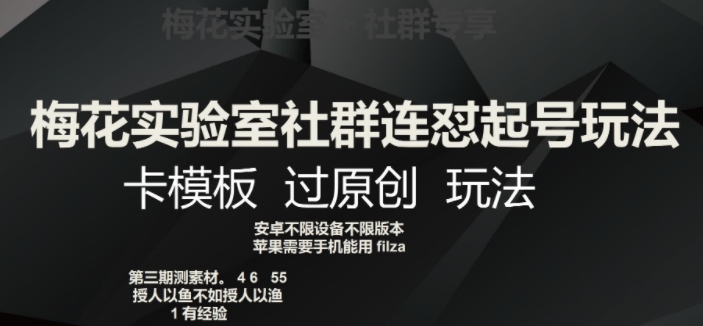 梅花实验室社群连怼起号玩法，卡模板过原创玩法【揭秘】-小齐资源库