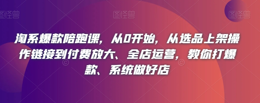 淘系爆款陪跑课，从0开始，从选品上架操作链接到付费放大、全店运营，教你打爆款、系统做好店-小齐资源库