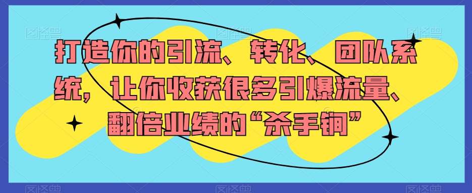 打造你的引流、转化、团队系统，让你收获很多引爆流量、翻倍业绩的“杀手锏”-小齐资源库