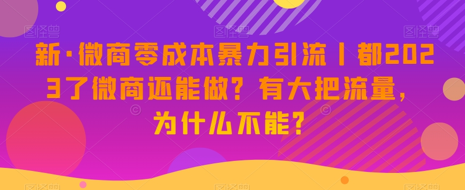 新·微商零成本暴力引流丨都2023了微商还能做？有大把流量，为什么不能？-小齐资源库