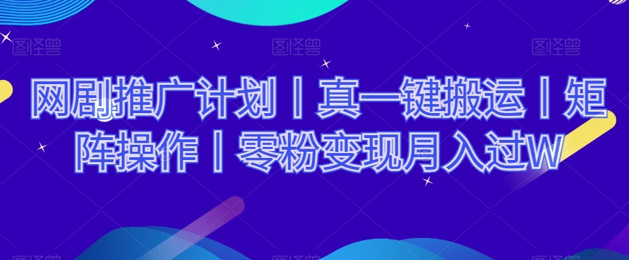 网剧推广计划丨真一键搬运丨矩阵操作丨零粉变现月入过W-小齐资源库