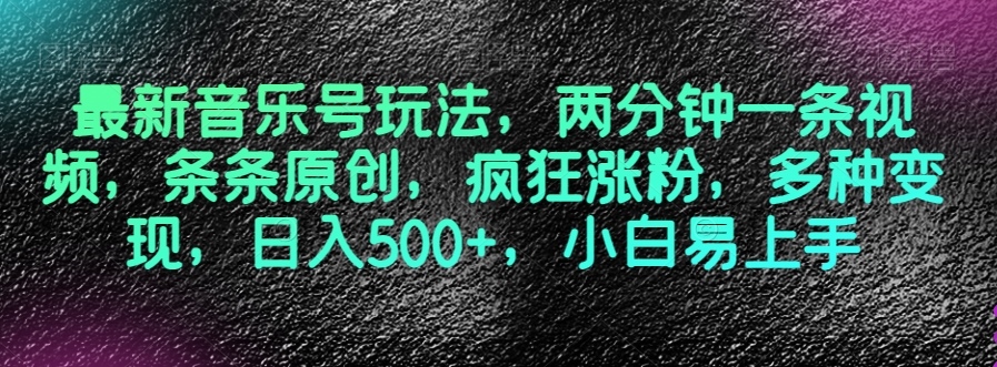 最新音乐号玩法，两分钟一条视频，条条原创，疯狂涨粉，多种变现，日入500+，小白易上手【揭秘】-小齐资源库