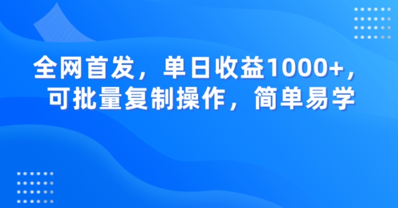 全网首发，单日收益1000+，可批量复制操作，简单易学【揭秘】-小齐资源库