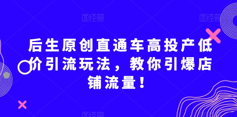 后生原创直通车高投产低价引流玩法，教你引爆店铺流量！-小齐资源库