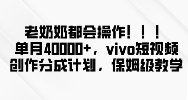 老奶奶都会操作，新平台无脑操作，单月40000+，vivo短视频创作分成计划【揭秘】-小齐资源库