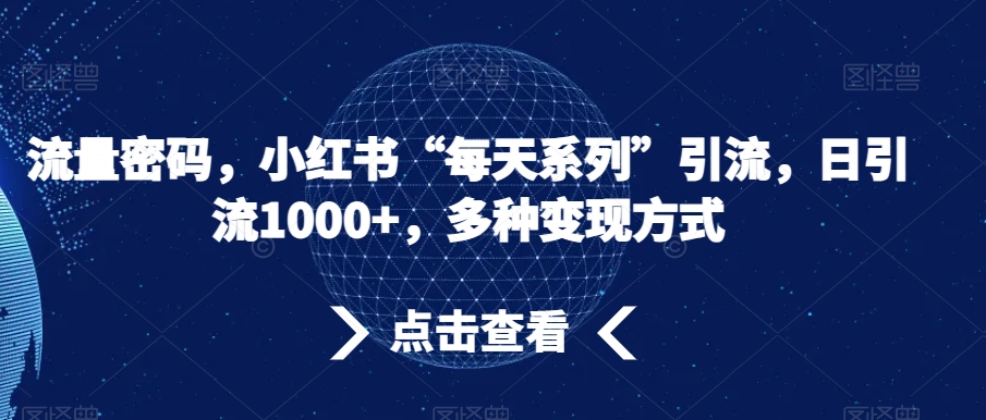 流量密码，小红书“每天系列”引流，日引流1000+，多种变现方式【揭秘】-小齐资源库