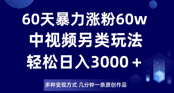 60天暴力涨粉60W，中视频另类玩法，日入3000＋，几分钟一条原创作品多种变现方式-小齐资源库