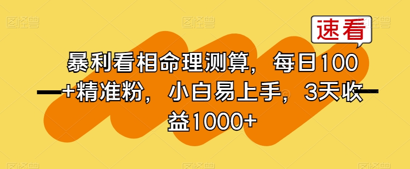 暴利看相命理测算，每日100+精准粉，小白易上手，3天收益1000+【揭秘】-小齐资源库