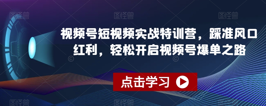 视频号短视频实战特训营，踩准风口红利，轻松开启视频号爆单之路-小齐资源库