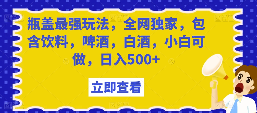 瓶盖最强玩法，全网独家，包含饮料，啤酒，白酒，小白可做，日入500+【揭秘】-小齐资源库