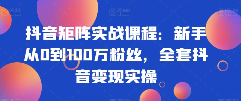抖音矩阵实战课程：新手从0到100万粉丝，全套抖音变现实操-小齐资源库