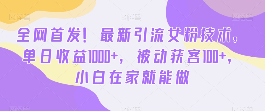 全网首发！最新引流女粉技术，单日收益1000+，被动获客100+，小白在家就能做【揭秘】-小齐资源库