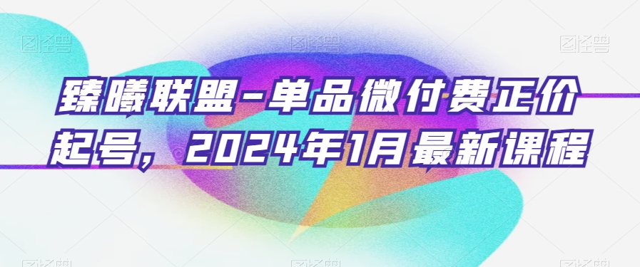 臻曦联盟-单品微付费正价起号，2024年1月最新课程-小齐资源库