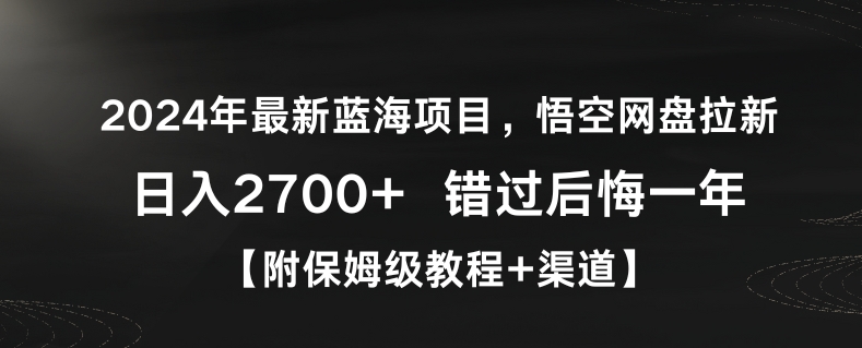 2024年最新蓝海项目，悟空网盘拉新，日入2700+错过后悔一年【附保姆级教程+渠道】【揭秘】-小齐资源库