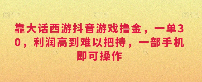 靠大话西游抖音游戏撸金，一单30，利润高到难以把持，一部手机即可操作，日入3000+【揭秘】-小齐资源库
