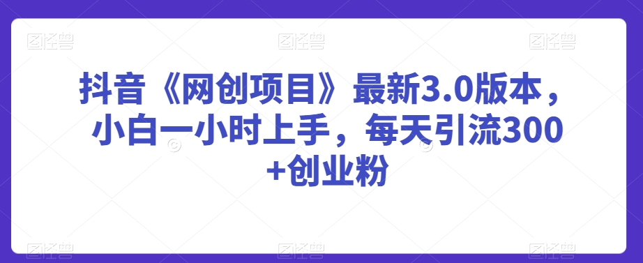 抖音《网创项目》最新3.0版本，小白一小时上手，每天引流300+创业粉【揭秘】-小齐资源库